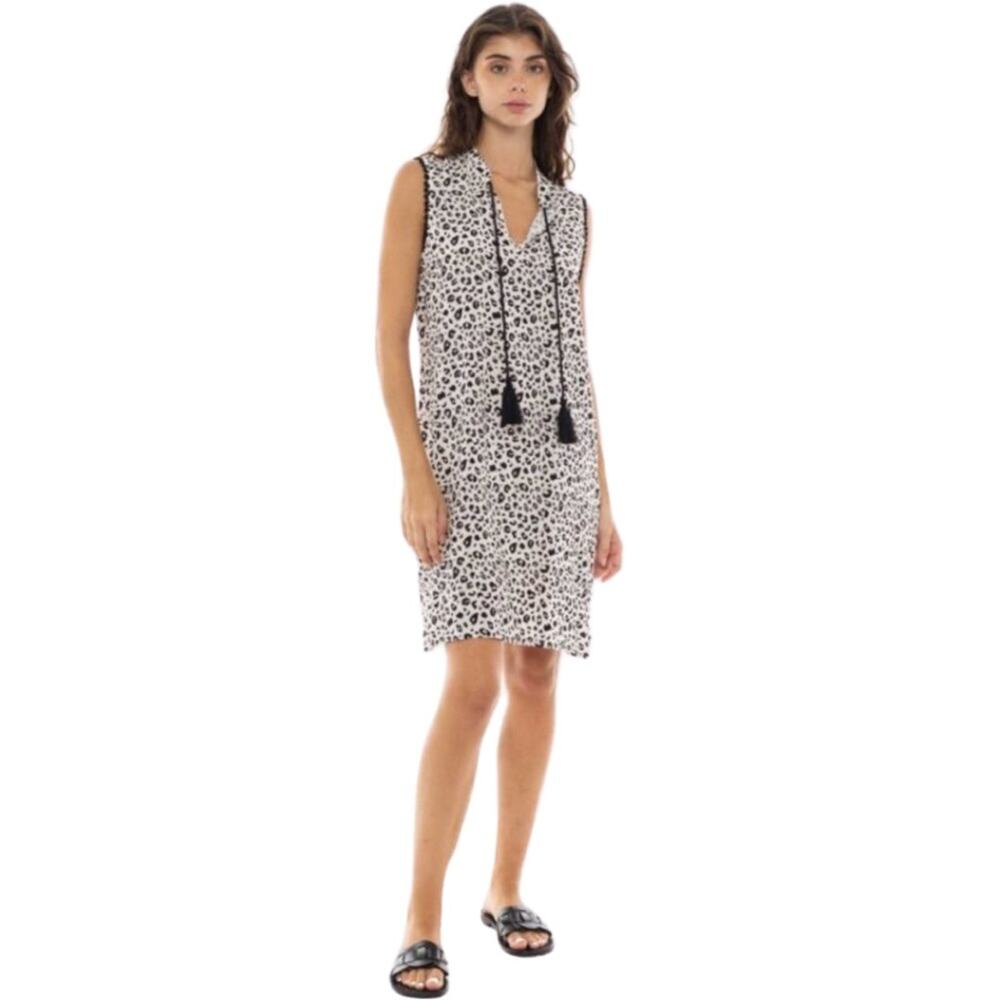 Michael Kors Sleeveless Black & White Tassled Shift Dress